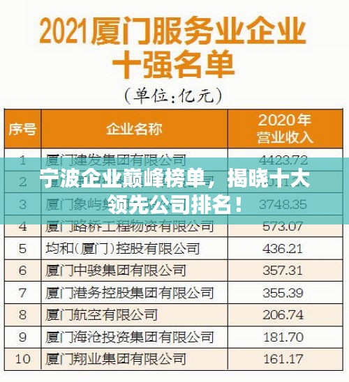 宁波企业巅峰榜单，揭晓十大领先公司排名！